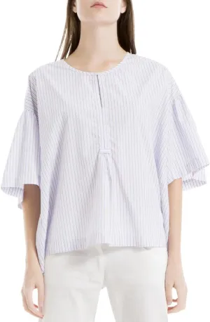 Max Studio Womens Melina Striped Short Sleeves Casual Top Blue/Red Stripe XS/S