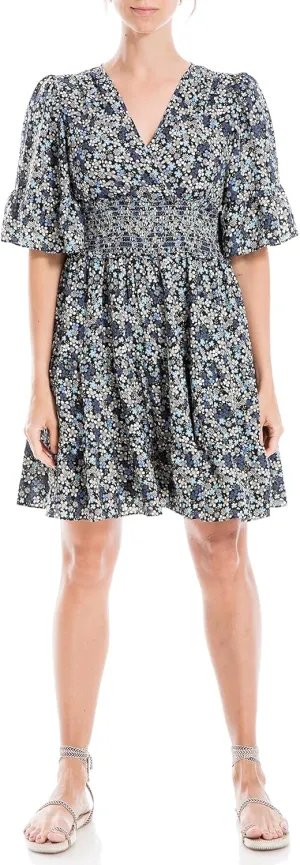 Max Studio Women's Petite Crepe Sleeve Tiered Short Dress
