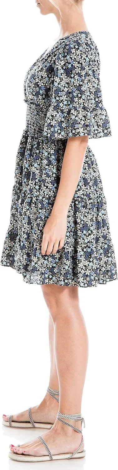Max Studio Women's Petite Crepe Sleeve Tiered Short Dress