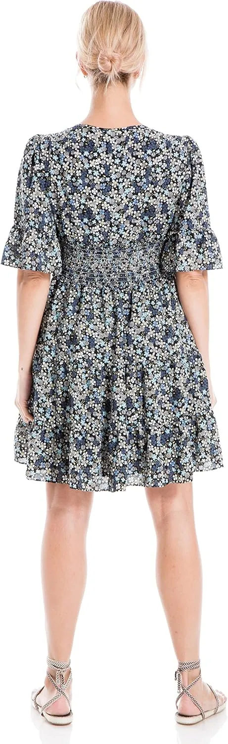 Max Studio Women's Petite Crepe Sleeve Tiered Short Dress
