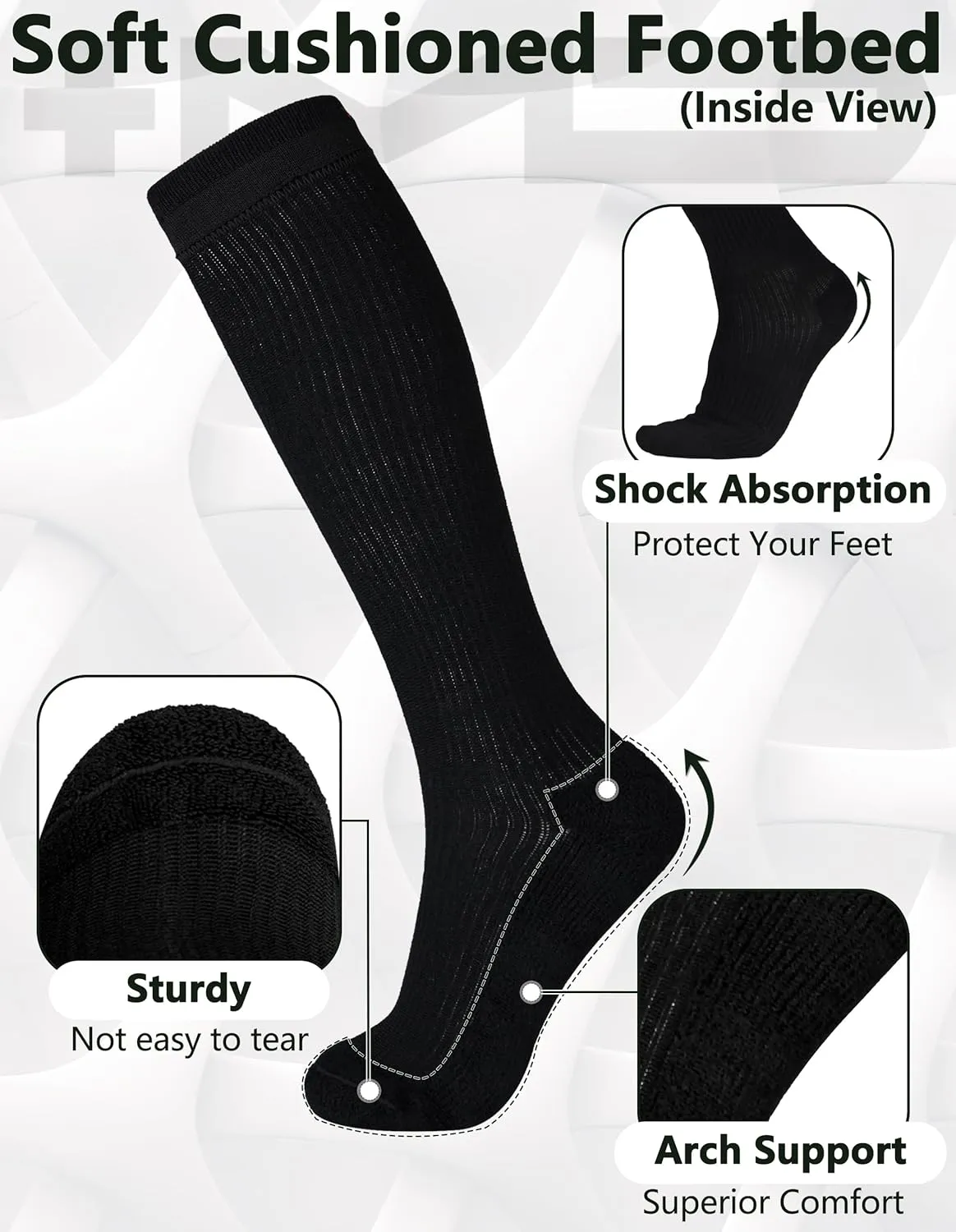  MD Compression Socks for Women Men, Bamboo Viscose,3 Pairs 8-15mmHg Knee High Support Socks for Pregnant Nurses Travel