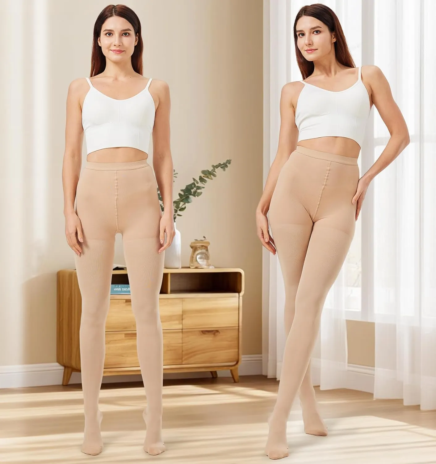 Medical Compression Pantyhose for Women Men, 20-30 mmHg Graduated Support Tights, Closed Toe Compression Leggings