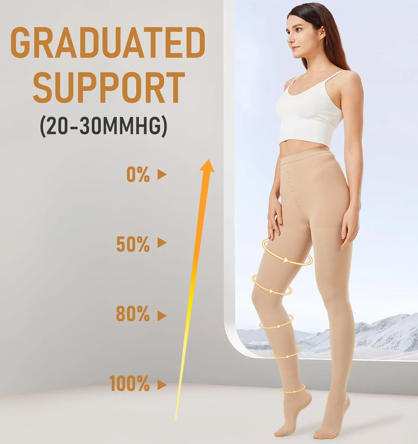 Medical Compression Pantyhose for Women Men, 20-30 mmHg Graduated Support Tights, Closed Toe Compression Leggings