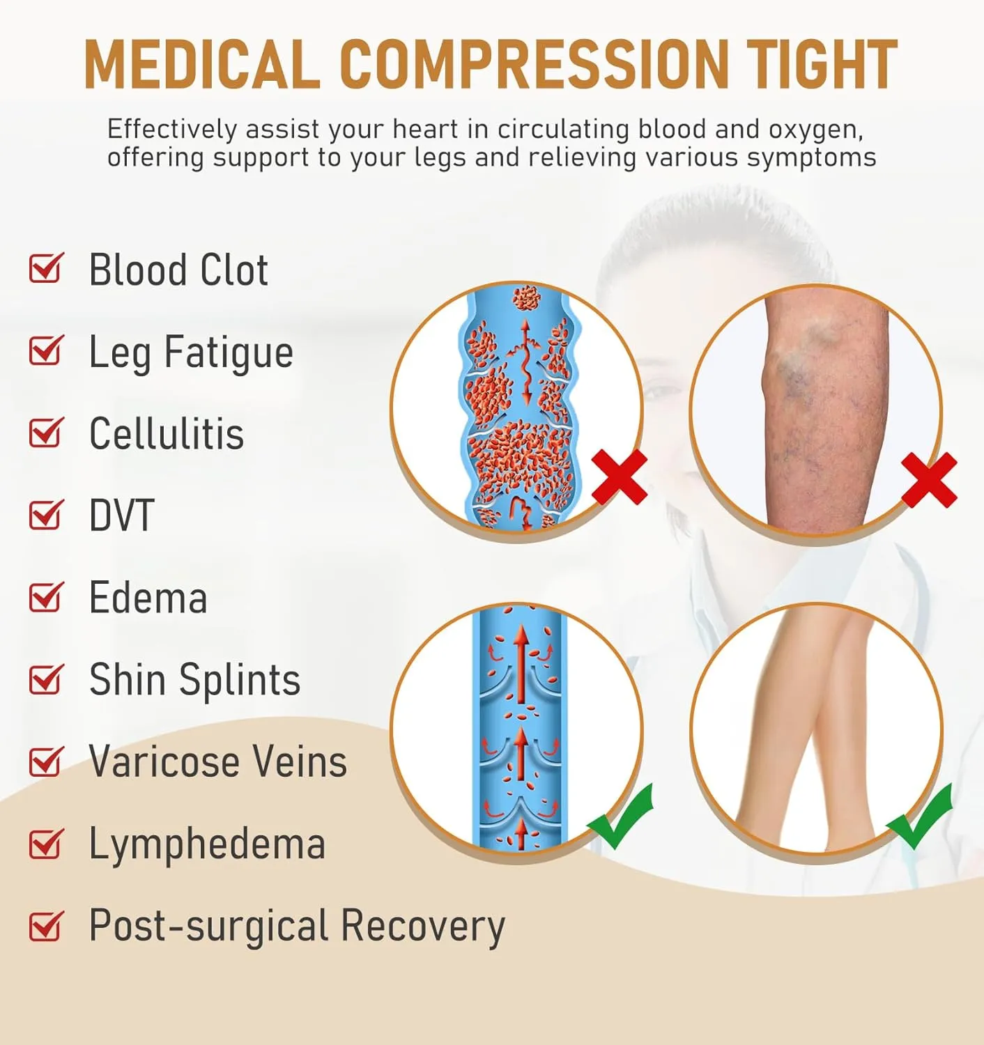 Medical Compression Pantyhose for Women Men, 20-30 mmHg Graduated Support Tights, Closed Toe Compression Leggings