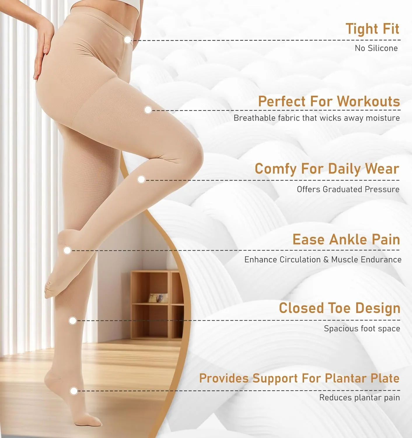 Medical Compression Pantyhose for Women Men, 20-30 mmHg Graduated Support Tights, Closed Toe Compression Leggings