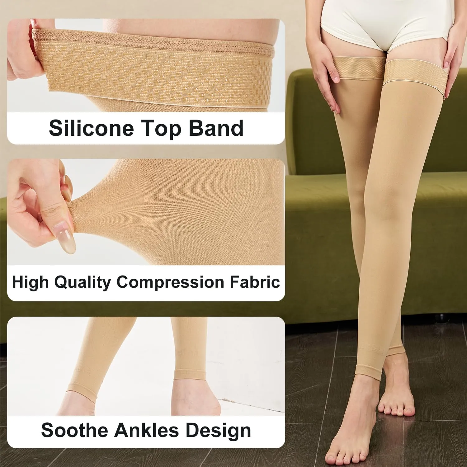Medical Thigh High Compression Socks Footless for Women and Men (Pair), 15-20 mmHg with Silicone Dot Band, Medical Compression Stockings for Varicose Veins