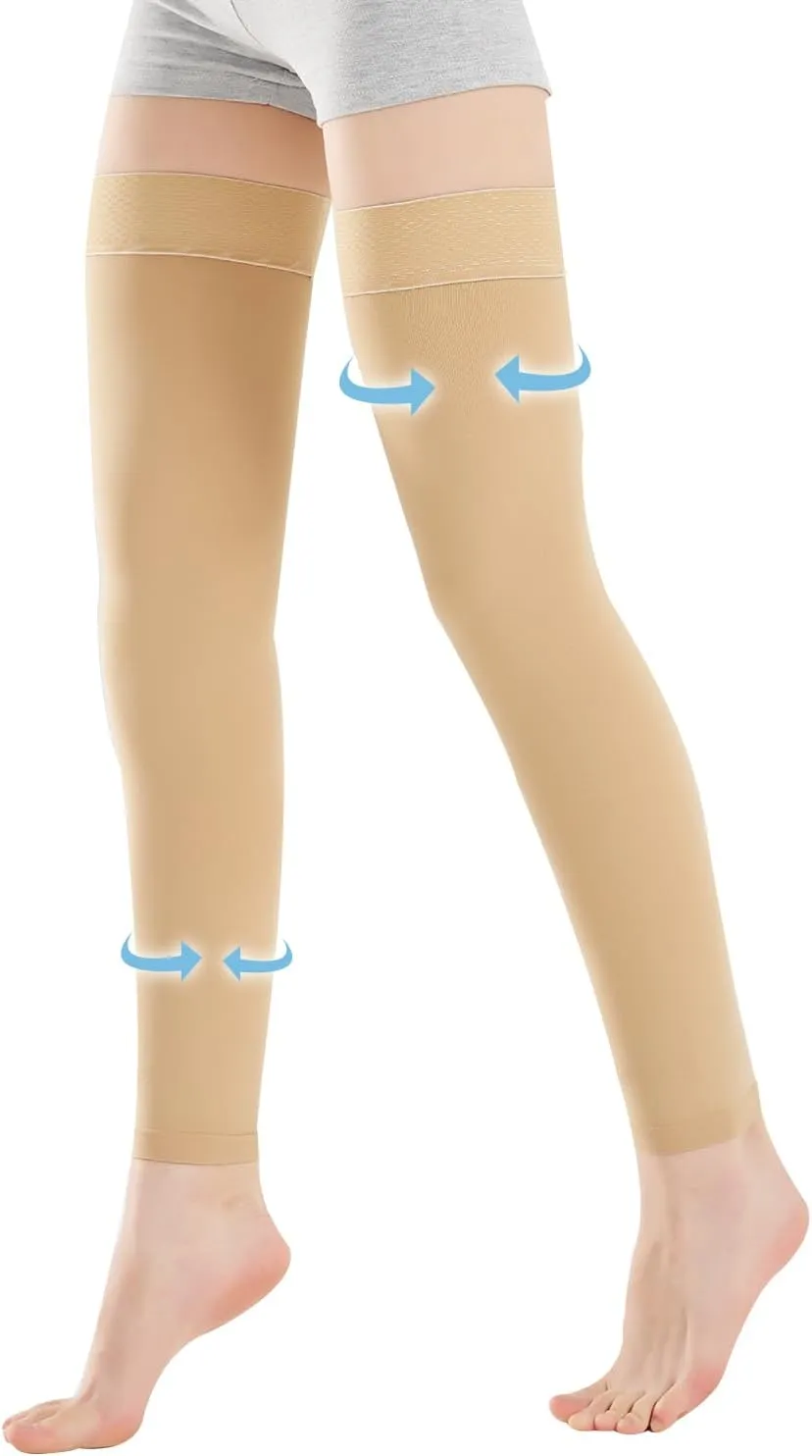 Medical Thigh High Compression Socks Footless for Women and Men (Pair), 15-20 mmHg with Silicone Dot Band, Medical Compression Stockings for Varicose Veins