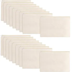 meekoo 16 Pack Canvas Blank Cosmetics Bag Multi-Purpose Zipper Canvas Makeup Pouches Travel Toiletry Pouches Pen Pencil Plain DIY Craft Bag(L,Beige)