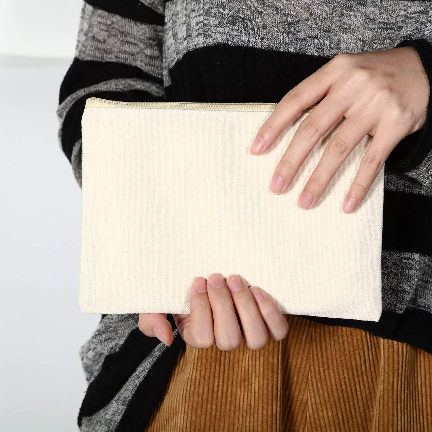 meekoo 16 Pack Canvas Blank Cosmetics Bag Multi-Purpose Zipper Canvas Makeup Pouches Travel Toiletry Pouches Pen Pencil Plain DIY Craft Bag(L,Beige)