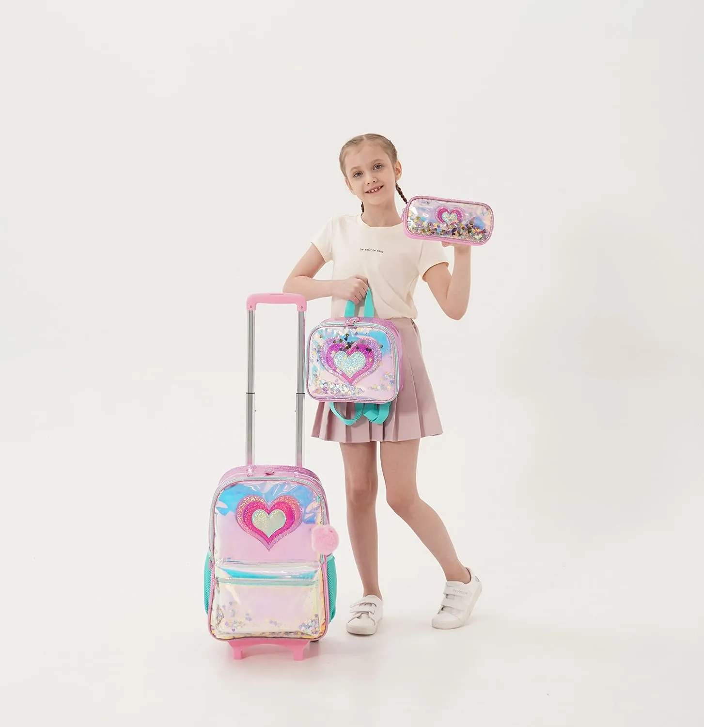 Meetbelify Girls Rolling Backpack Sequin Rolling Backpacks with Wheels for Girls for Elementary School Bag