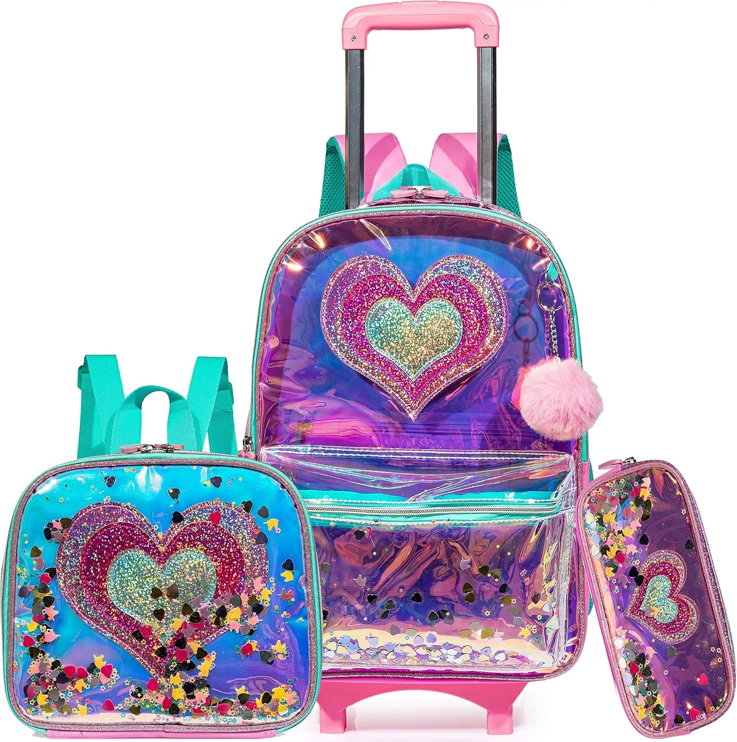 Meetbelify Girls Rolling Backpack Sequin Rolling Backpacks with Wheels for Girls for Elementary School Bag