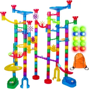 Meland Marble Run Sets for Kids - 153Pcs Marble Race Track Marble Maze Madness Game STEM Building Tower Toy for 4 5 6   Year Old Boys Girls(113 Pcs   30 Glass   10 Led Lighted Marbles)