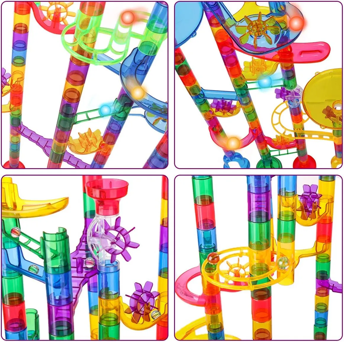 Meland Marble Run Sets for Kids - 153Pcs Marble Race Track Marble Maze Madness Game STEM Building Tower Toy for 4 5 6   Year Old Boys Girls(113 Pcs   30 Glass   10 Led Lighted Marbles)