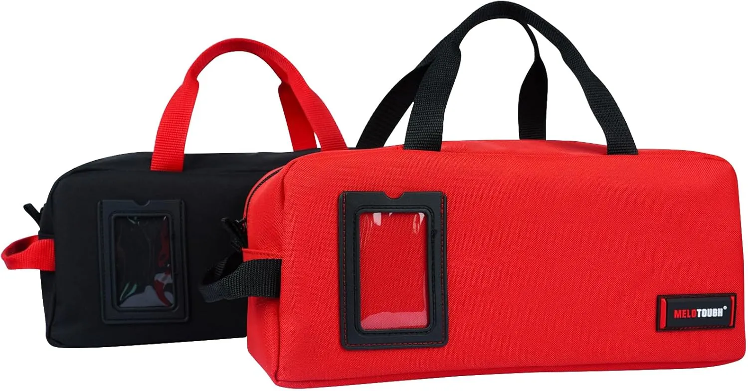 MELOTOUGH Canvas Tool Bags 14 Inch Tool Tote Bag with Zipper Heavy Duty Portable Tool Bag Organizer for Electrician,Technician,Mechanic(Black&Red)