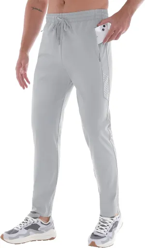 Men's Athletic Joggers Pants Workout Jogging Sweatpants Elastic Waist Tapered Stretch Casual Track Pants Zip Pockets