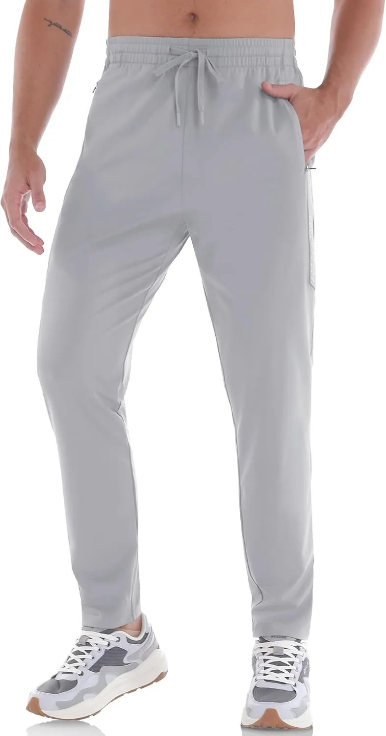 Men's Athletic Joggers Pants Workout Jogging Sweatpants Elastic Waist Tapered Stretch Casual Track Pants Zip Pockets