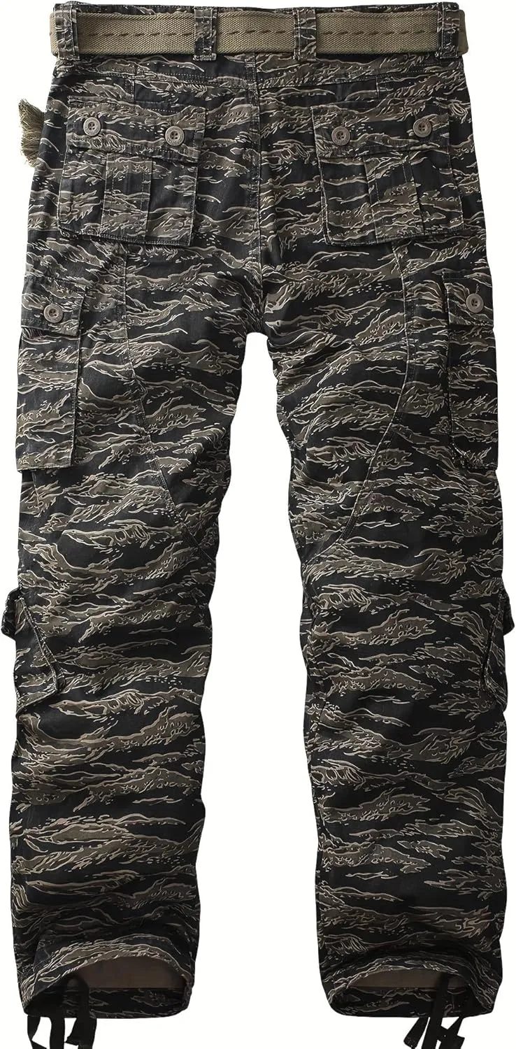 Men's Camo BDU Cargo Tactical Ripstop Casual Lightweight Baggy Combat 100% Cotton Pants with 8 Pockets(No Belt)