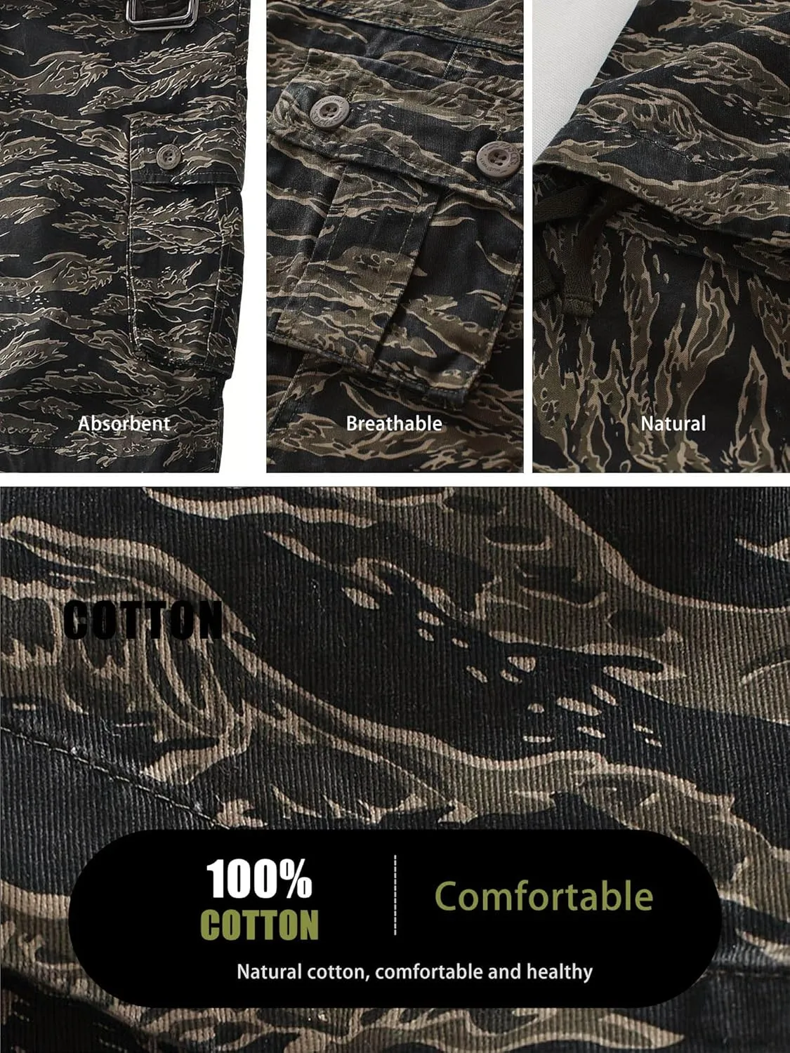 Men's Camo BDU Cargo Tactical Ripstop Casual Lightweight Baggy Combat 100% Cotton Pants with 8 Pockets(No Belt)