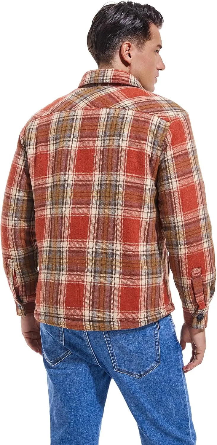 Men's Cotton Flannel Shirt Jacket Fleece Lined Long Sleeve Plaid Shirt for Men
