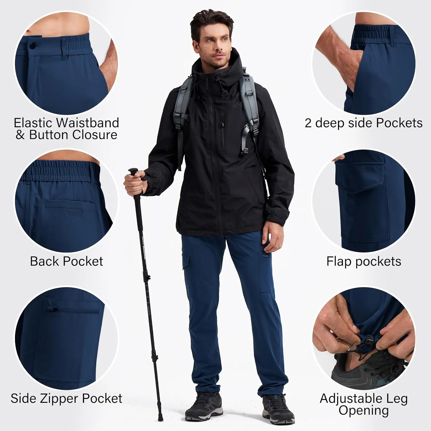 Mens Lightweight Hiking Pants Quick Dry Travel Cargo Pants UPF 50  Outdoor Stretch Trousers with 5 Utility Pockets