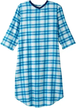 Men’s Open Back Adaptive Flannel Nightgown for Seniors - Back Snap Nightgowns with Dome Closure