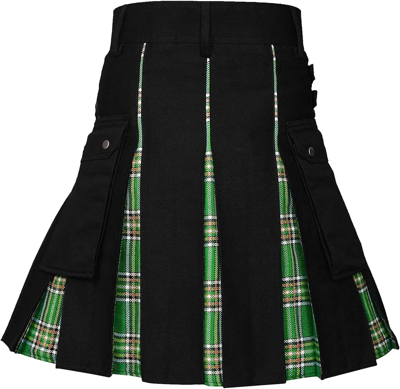 Mens Tartan Utility Kilts 2024 Color Pocket Pleated Skirt Highland Tartan Utility Kilt Tartan Kilt for Men Black
