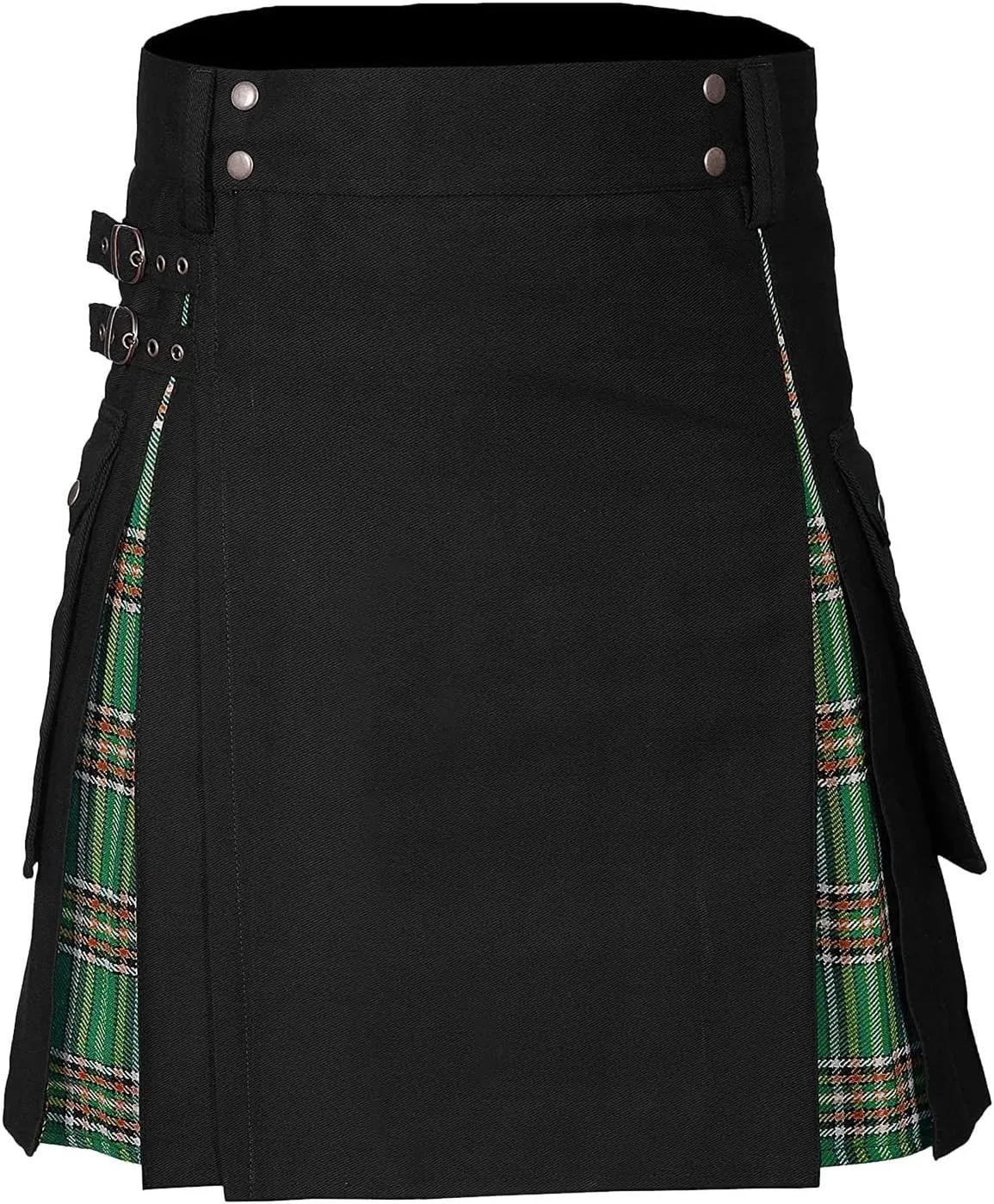Mens Tartan Utility Kilts 2024 Color Pocket Pleated Skirt Highland Tartan Utility Kilt Tartan Kilt for Men Black
