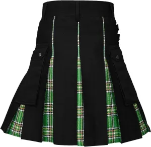 Mens Tartan Utility Kilts 2024 Color Pocket Pleated Skirt Highland Tartan Utility Kilt Tartan Kilt for Men Black