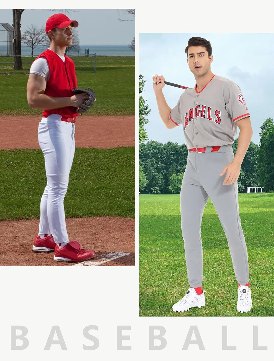 Men's Utility Baseball Pants - Tapered Jogger Fit Adult Training Tweeners Pants Dual-Layer Knees
