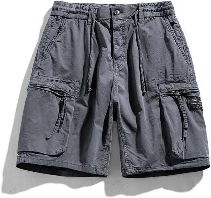 Men's Zipper Pockets Cargo Shorts Summer Solid Breathable Cotton Work Shorts
