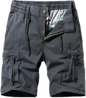 Men's Zipper Pockets Cargo Shorts Summer Solid Breathable Cotton Work Shorts