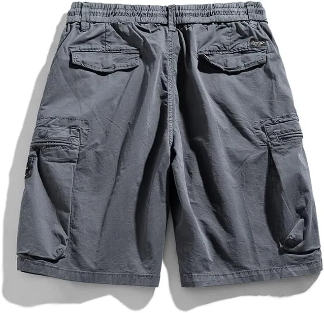 Men's Zipper Pockets Cargo Shorts Summer Solid Breathable Cotton Work Shorts