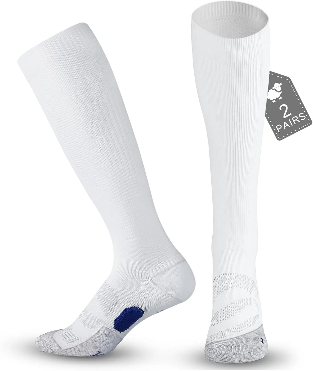 Merino Wool Compression Socks for Women Men 2 Pairs 20-30mmhg Wide Calf Plus Size Cushion Arch Support Nurse Pregnant
