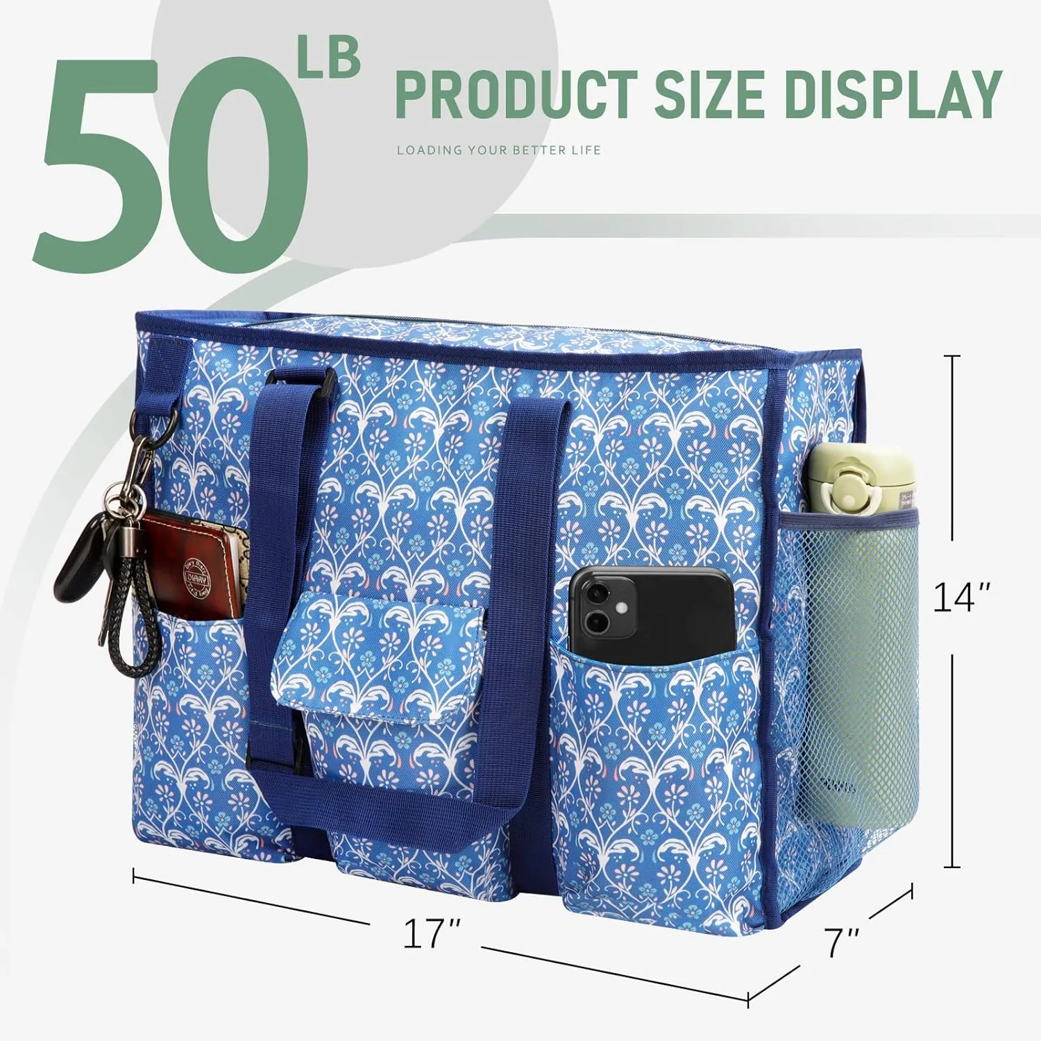 MHOMER Large Utility Tote Bag for Women, Zip-Top Teachers Tote Bag with 12 Pockets, Waterproof Nurse Bag for Working Women