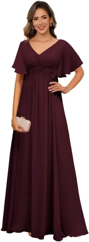 Miao Duo Plus Size Short Sleeves Mother of The Bride Dresses for Curvy Women V Neck Formal Dresses with Pockets YZTS224