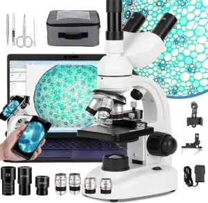 Microscope for Adults Kids, 40x-5000x Compound Biological Trinocular Microscopes with E-Eyepiece/Phone Holder/Objective Lens/Eyepiece/Caliper/Storage Bag- for Kids Students Adults Gifts,White