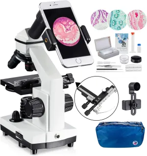 Microscope for Kid Student Adult, 100X-2000X Compound Monocular Microscope with Mechanical Platform Slides Set, Phone Adapter for School Home Education