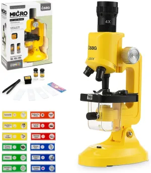 Microscope for Kids - 100X 400X 1200X Beginner Microscopes kit with LED Light, Include 12PCS Sample Prepared Slides, Science Educational Gift and Toy for Boy&Girl Birthday Halloween Christmas