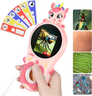 Microscope for Kids, Unicorn 500x Handheld Magnifying Glass, Portable Microscope with Photo and Video Function, Educational Science Kit, Outdoor Toy Gift for 3 4 5 6 7 8 9 10 11 12 Years Old