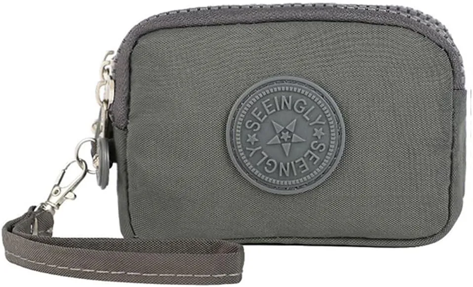 Mini Cash Wallet Triple Capacity Change Pouch Little Travel Wallet Triple Zip Around Wallet (Grey)