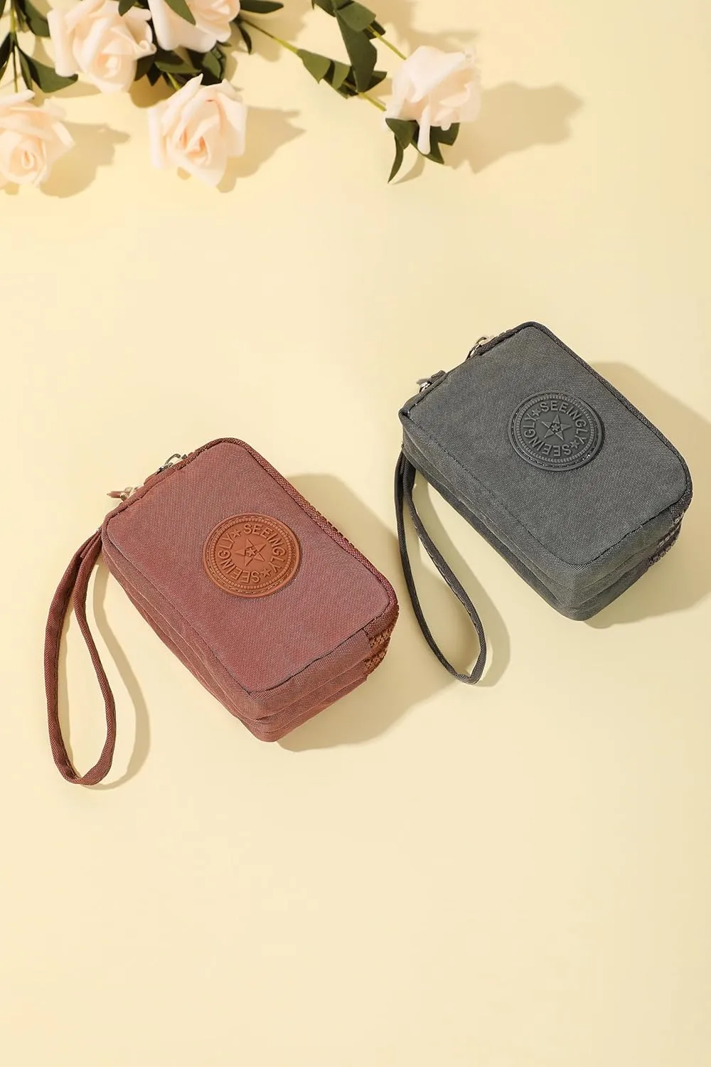 Mini Cash Wallet Triple Capacity Change Pouch Little Travel Wallet Triple Zip Around Wallet (Grey)