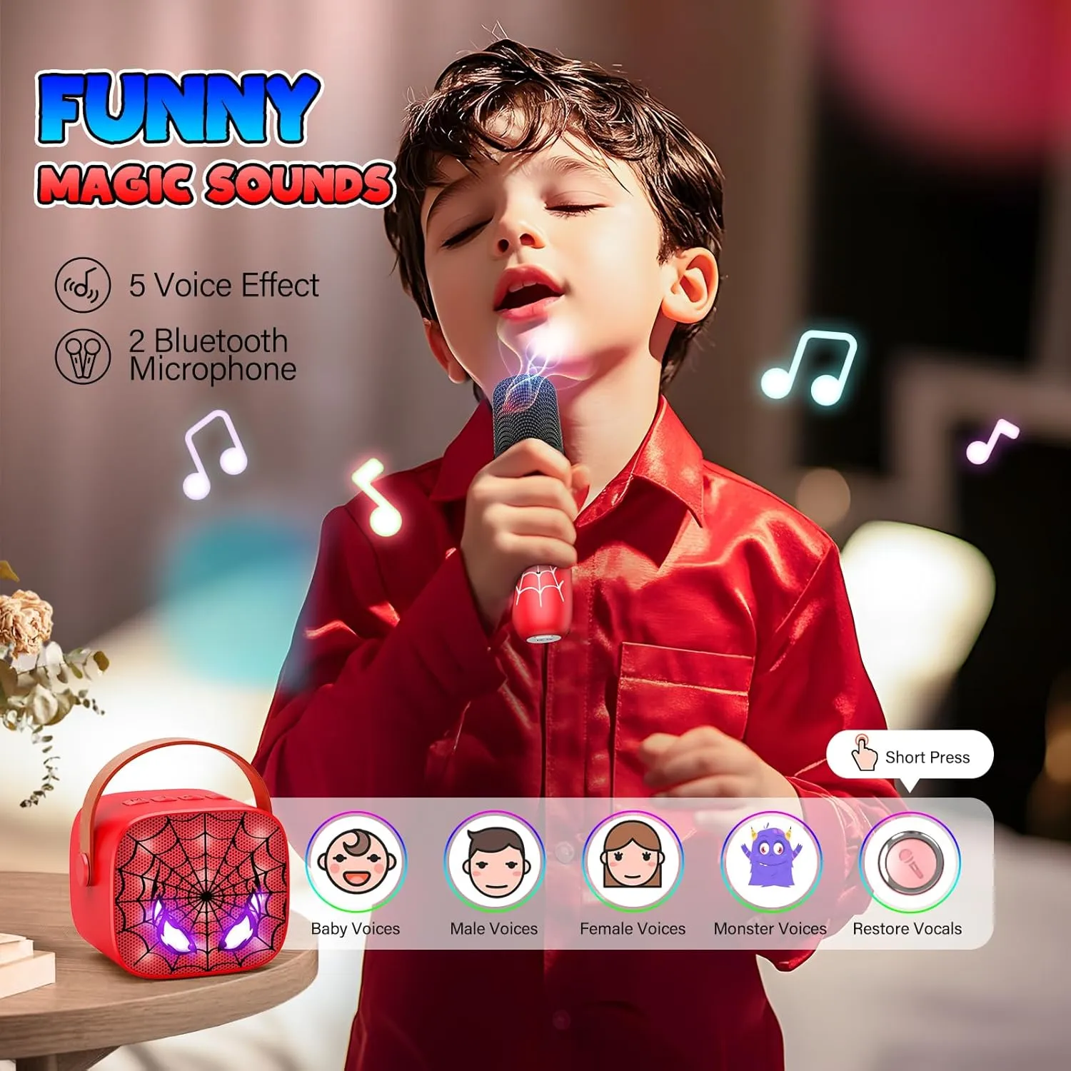 Mini Karaoke Machine Toys Gifts: Kids Toys Birthday Gifts for 4 5 6 7 8 9 Years Old Girl Boy LED Portable Bluetooth Speaker with 2 Wireless Microphone Girl Boy Kid Adult Gift Age 3-12 