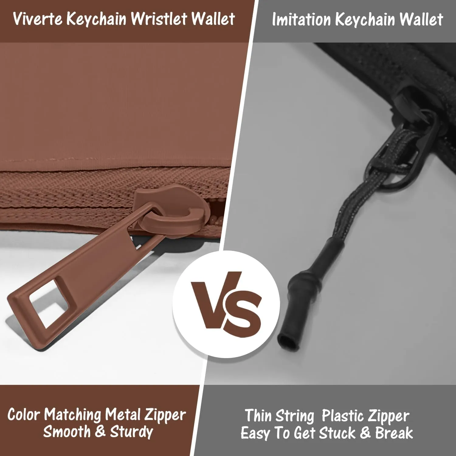 Mini Zip Around Wristlet Wallets for Women Small Portable Coin Purse Dual Pouch Keychain Wristlet Gifts for Women Travel Sports Outdoors (Brown)