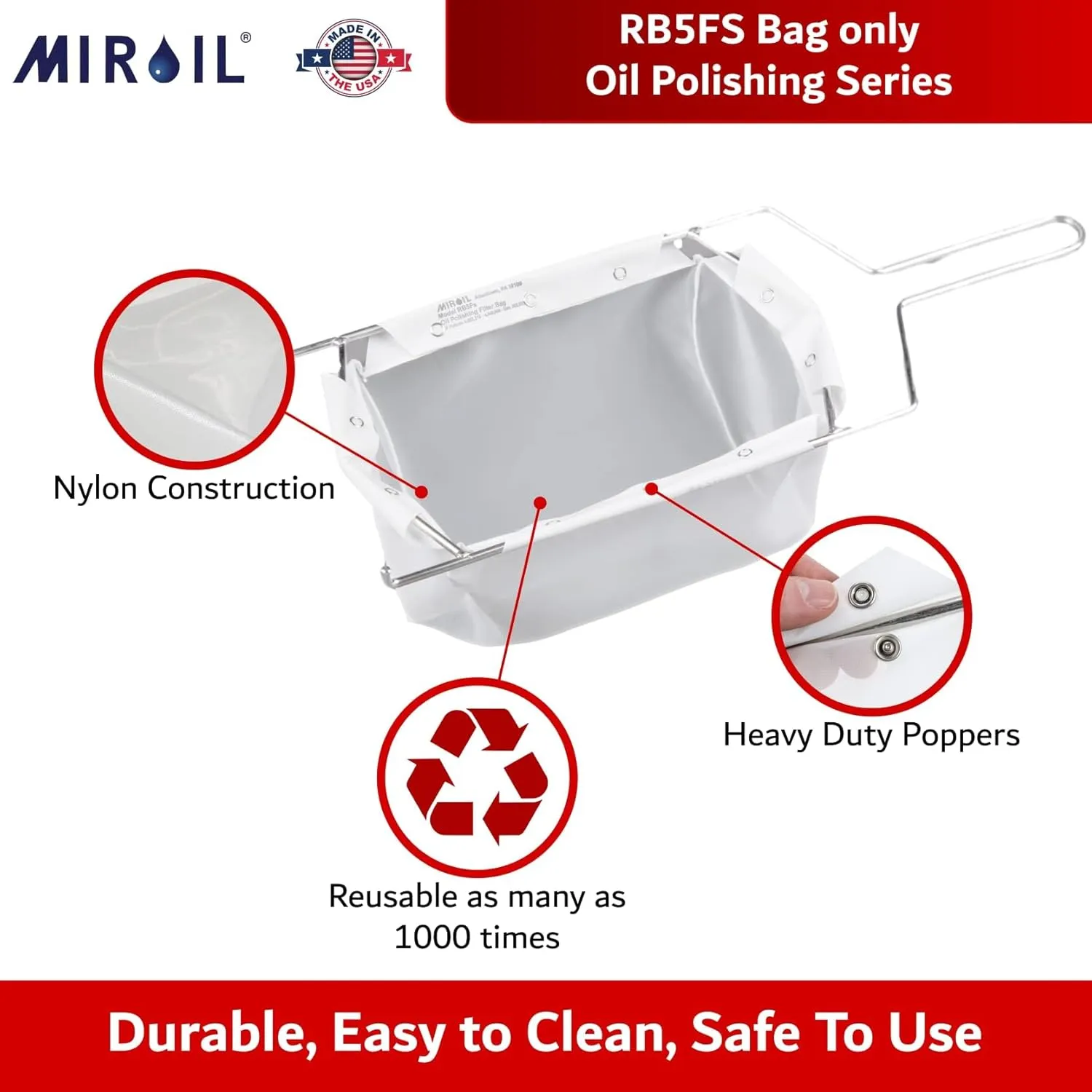 MirOil RB5FS Oil Polishing Filter Bag for Hot & Cold Oil, Extend the Life of Cooking Grease, Maintain Quality & Taste of Deep Fried Foods, Reduce Contaminants, (Filter Bag Only) - Part 12751