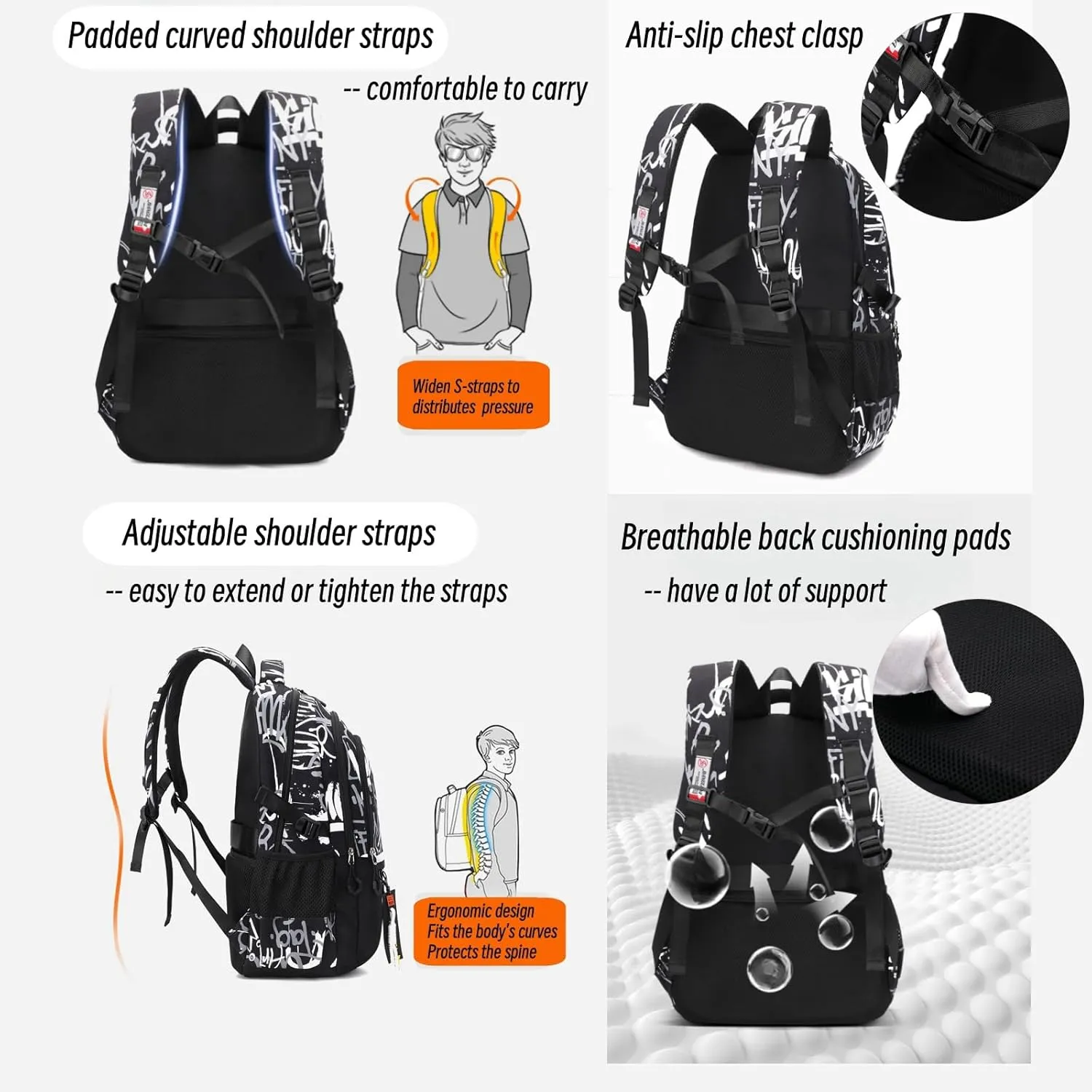 MITOWERMI Boys Backpack for Kids Letters School Bags for Elementary Primary Student Bookbags Middle Backpacks Teen Casual Travel Back Pack