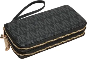 MKP COLLECTION Womens Fashion Double Zip Around Wallet Long Purse Credit Card Holder Bifold Ladies Cluth Wristlet Wrist Strap