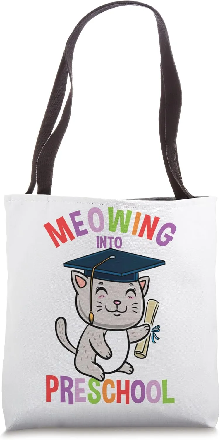 Moewing Into Preschool Cat Back To School Tote Bag