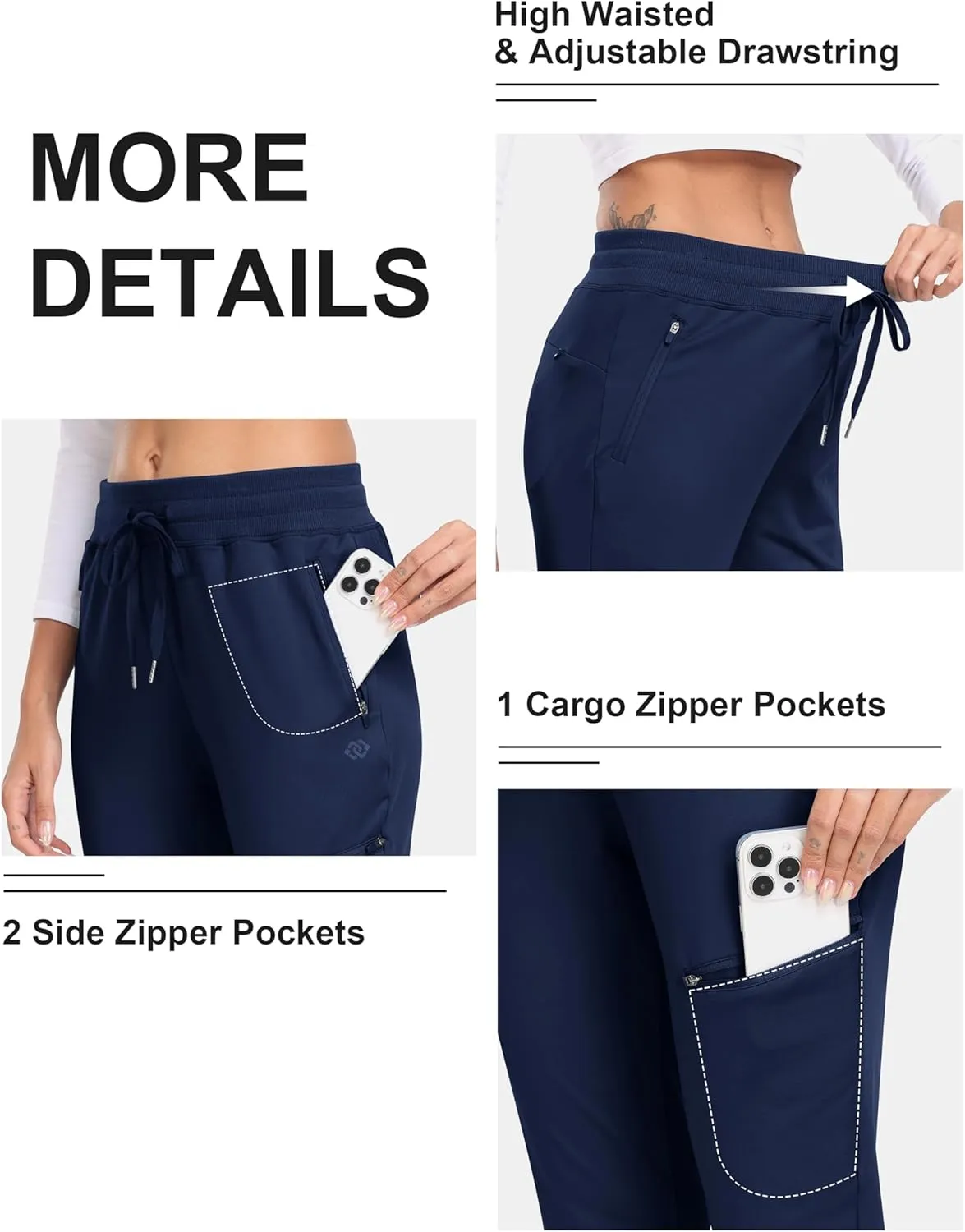 MoFiz Women's Fleece Lined Hiking Pants Water Resistant High Waisted Thermal Joggers Winter Running Sweatpants Zip Pockets