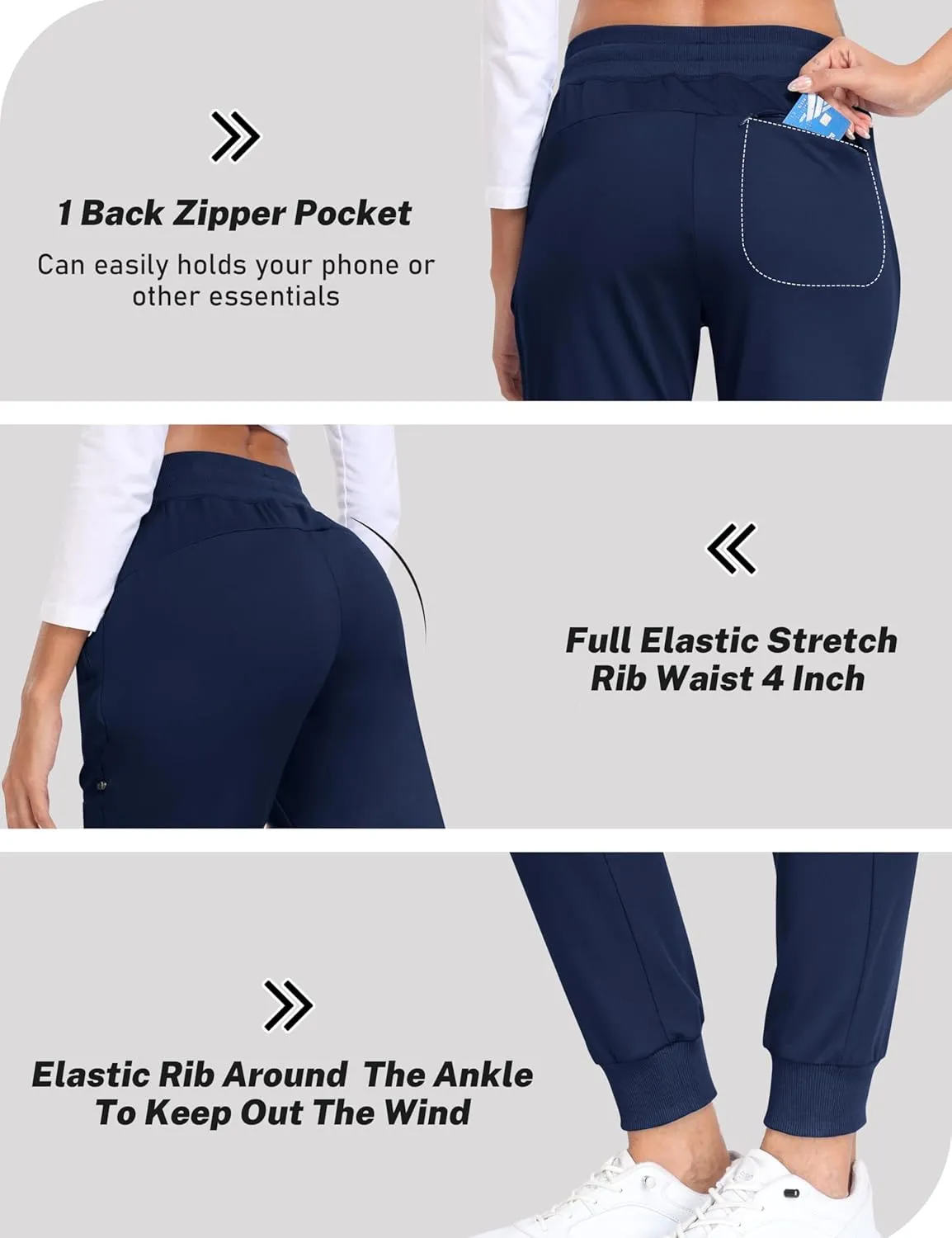 MoFiz Women's Fleece Lined Hiking Pants Water Resistant High Waisted Thermal Joggers Winter Running Sweatpants Zip Pockets