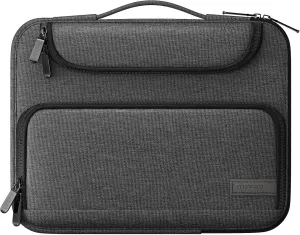 MoKo 12.9 Inch Laptop Sleeve Case Fits 13 Inch New iPad Pro M4 & Air M2 2024, iPad Pro 12.9 in, Galaxy Tab S8 /S9  12.4, Waterproof Polyester Bag with Double Pockets, Retractable Handle, Black & Gray